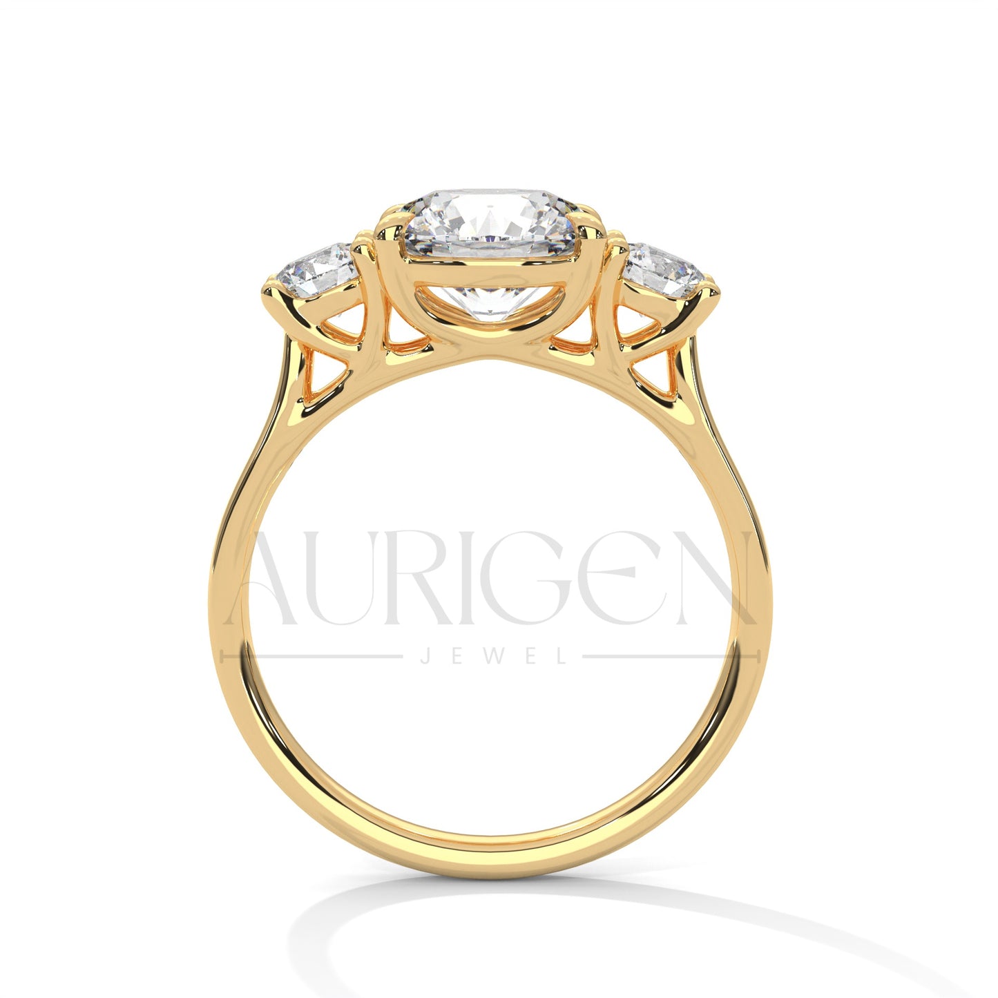 Three Stone Round Moissanite Diamond Engagement Ring in 14K Solid Gold