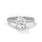 14K White Gold Round Solitaire Diamond Ring with Elegant Pave Design