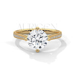 Sparkling Elegance: Round Cut Diamond with Side Pave Setting in 14K Yellow Gold Ring