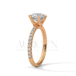 2 Ct Round Brilliant Diamond Engagement Ring with French Pave Band in 14K Solid Gold