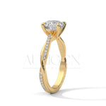 2.00 CT Round Brilliant Solitaire with Diamond-Accented Twisted 14K Solid Gold Ring