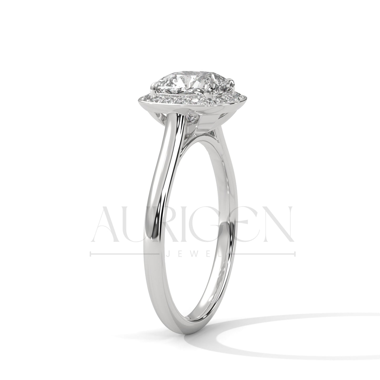 Cushion Halo Diamond Engagement Ring in 14K White Gold with Pave Accents