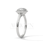 Cushion Halo Diamond Engagement Ring in 14K White Gold with Pave Accents