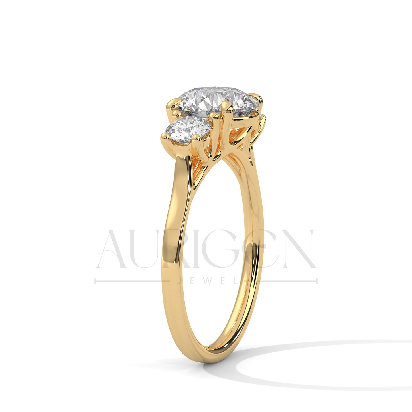 Three Stone Round Moissanite Diamond Engagement Ring in 14K Solid Gold