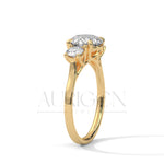 Three Stone Round Moissanite Diamond Engagement Ring in 14K Solid Gold