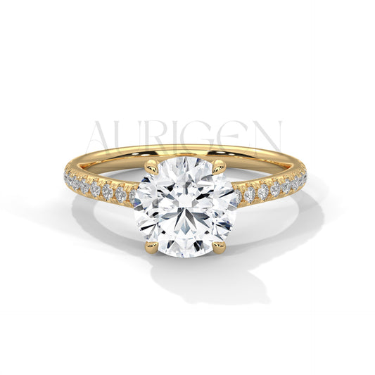 14K Solid Gold Round Cut Diamond Pave Setting Engagement Ring