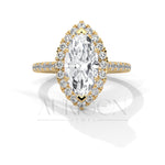 2 Ct Marquise Moissanite & Lab Diamond With Halo and Pave Setting Ring 14K Solid Gold