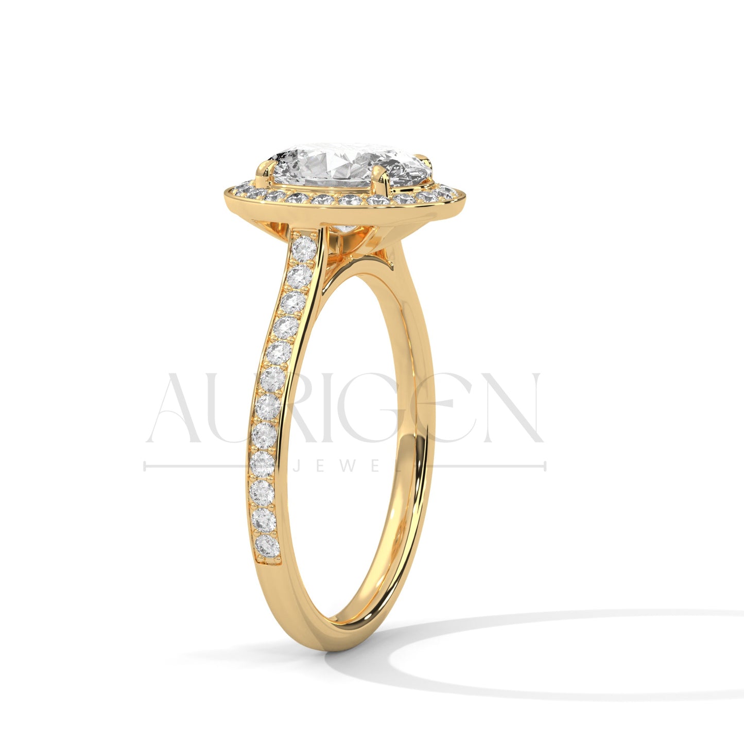 2 Ct Oval Halo Diamond Engagement Ring in 14K Solid Gold with Pave Band