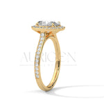 2 Ct Oval Halo Diamond Engagement Ring in 14K Solid Gold with Pave Band
