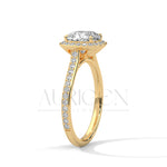 2 Ct Cushion Halo Diamond Engagement Ring with Pave Band in White Gold