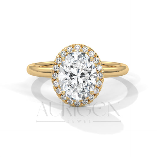 Stunning 2.0 CT Oval Cut Halo Diamond 14K Solid Gold Engagement Ring