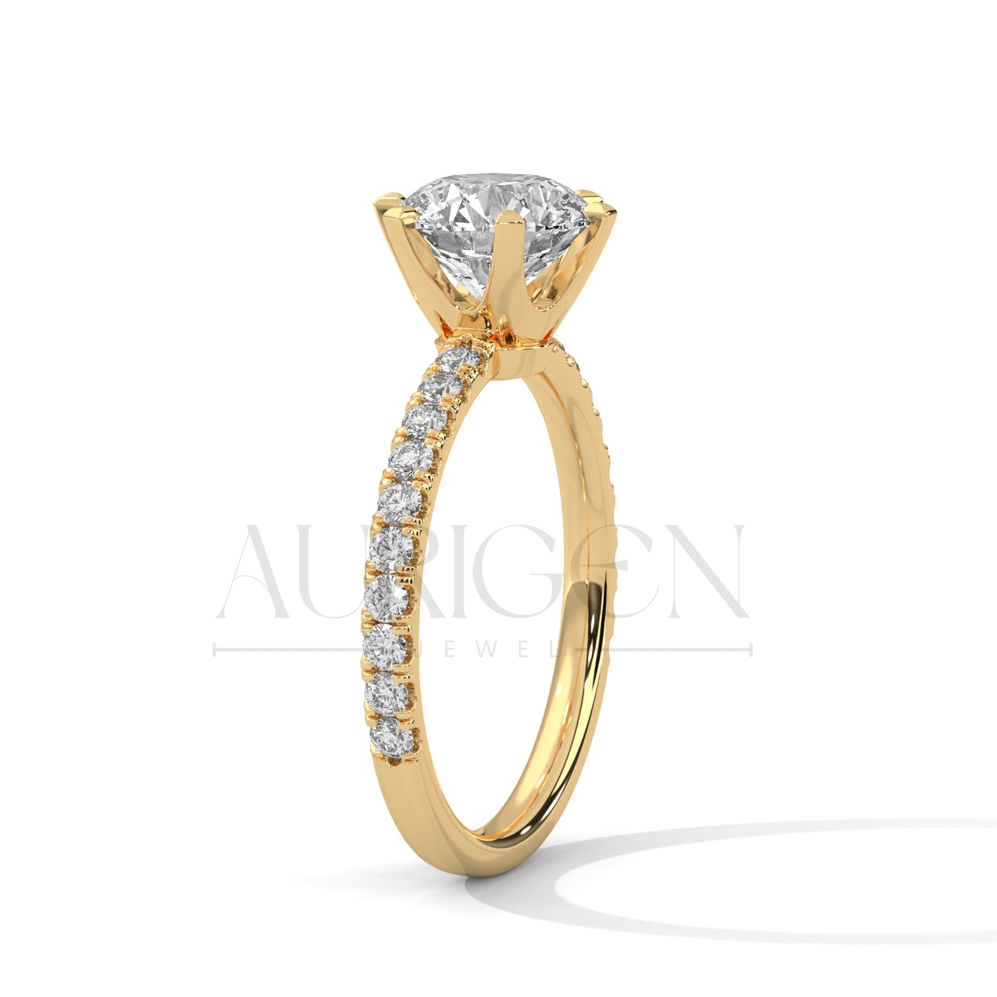 2 Ct Round Brilliant Diamond Engagement Ring with French Pave Band in 14K Solid Gold