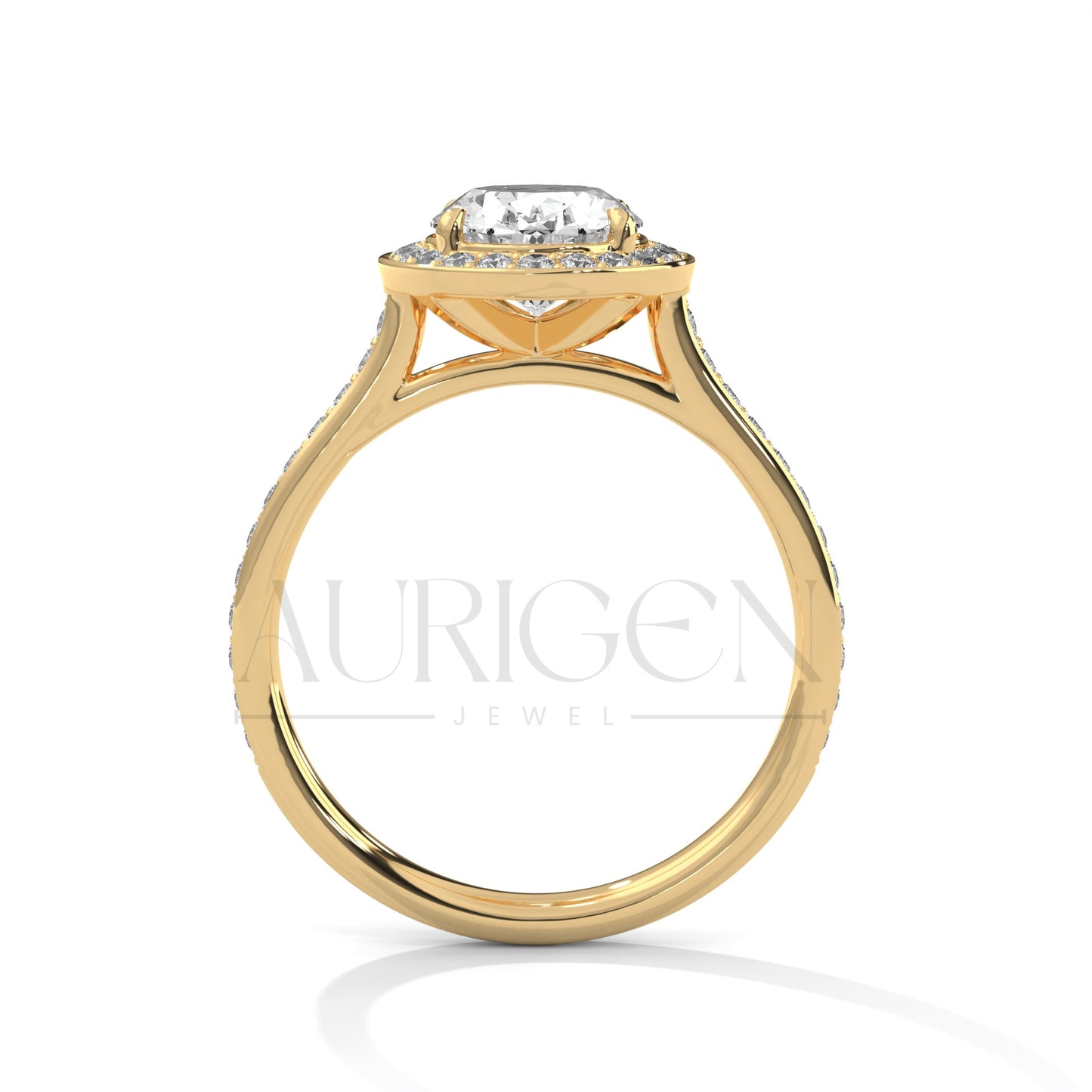 2 Ct Oval Halo Diamond Engagement Ring in 14K Solid Gold with Pave Band