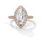 2 Ct Marquise Moissanite & Lab Diamond With Halo and Pave Setting Ring 14K Solid Gold
