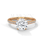 14K Solid Gold Round Cut Diamond Pave Setting Engagement Ring