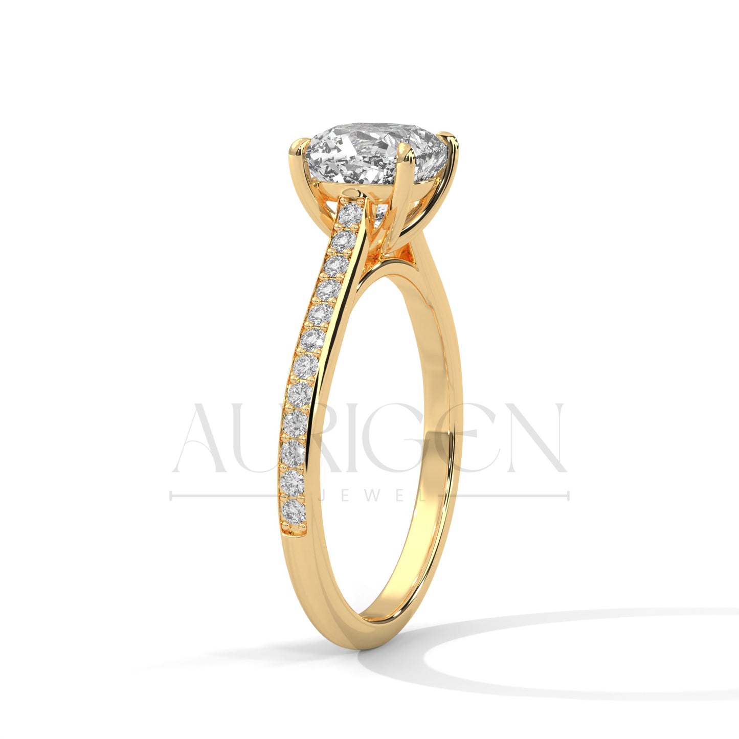 2 Ct Cushion Cut Diamond Engagement Ring with Pave Band in 14K White Gold