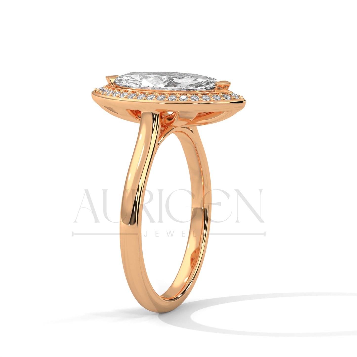 2 CT Marquise Engagement Ring with Bezel Halo 14K Solid Gold