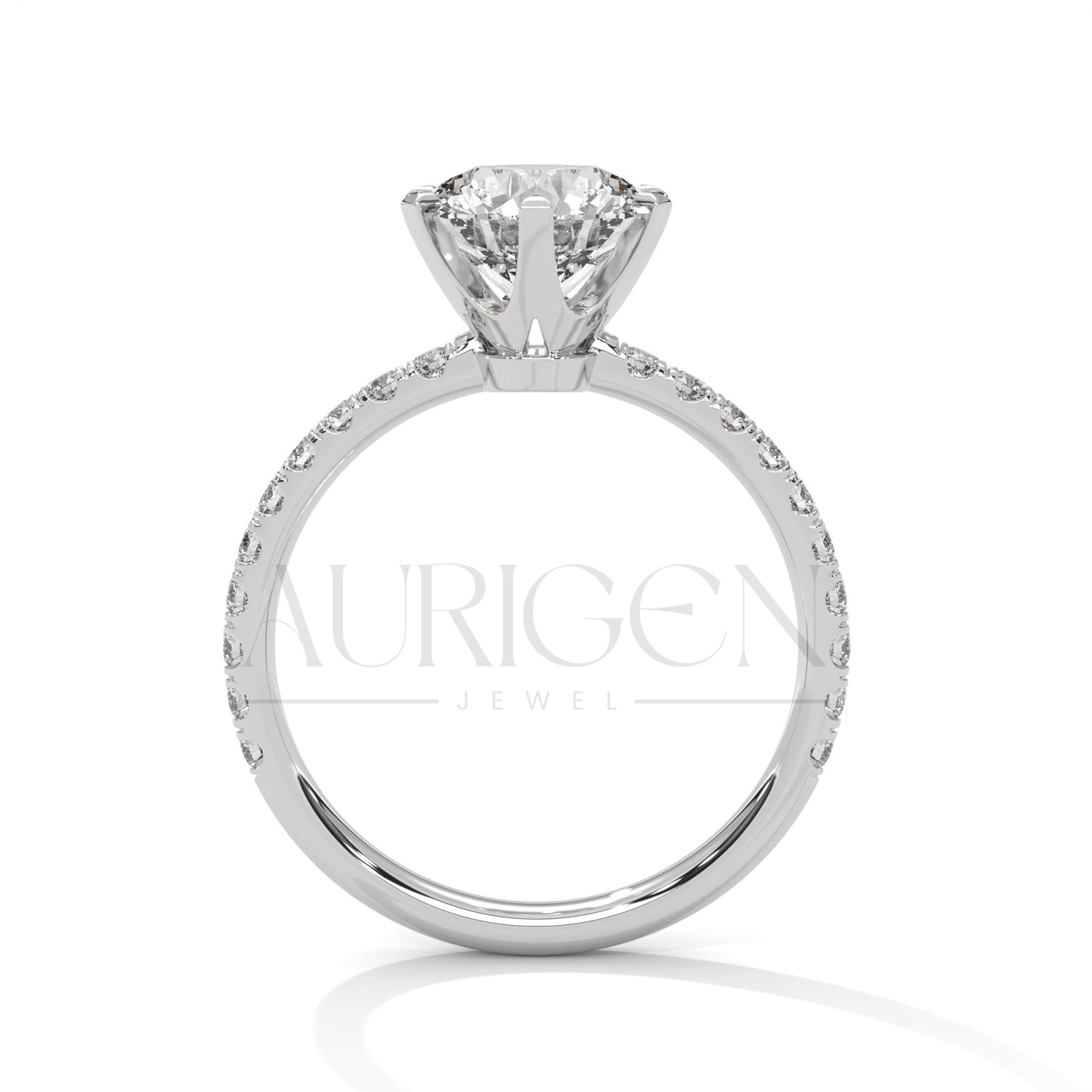 2 Ct Round Brilliant Diamond Engagement Ring with French Pave Band in 14K Solid Gold