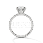 2 Ct Round Brilliant Diamond Engagement Ring with French Pave Band in 14K Solid Gold