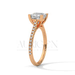14K Solid Gold Engagement Ring with Princess Center and Pave Diamonds