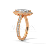 2 Ct Marquise Cut Diamond Ring with Halo and Pave Set Band