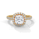 Luxurious Cushion Cut Engagement Ring with Halo and Pave Diamonds In 14K Solid Gold Ring