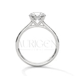 14K White Gold Round Solitaire Diamond Ring with Elegant Pave Design