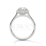 2 Ct Cushion Halo Diamond Engagement Ring with Pave Band in White Gold