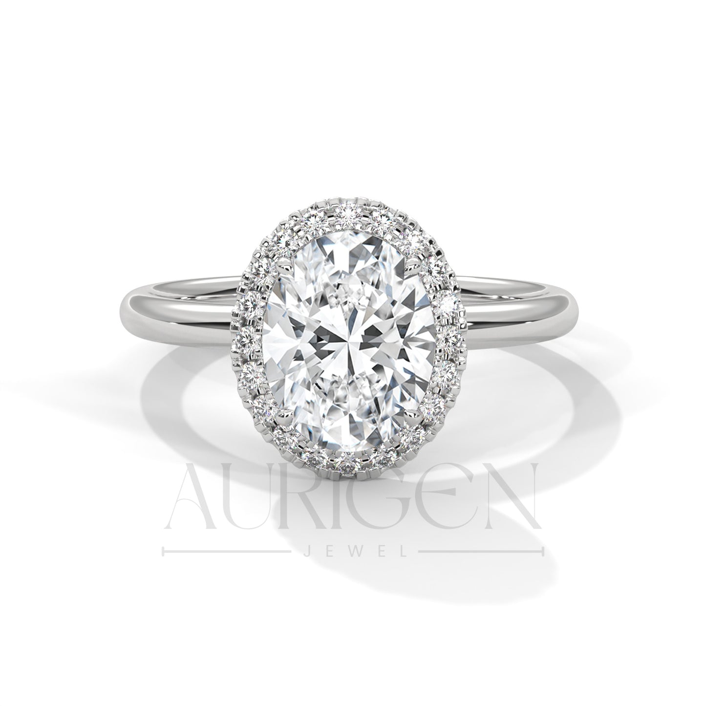 Stunning 2.0 CT Oval Cut Halo Diamond 14K Solid Gold Engagement Ring