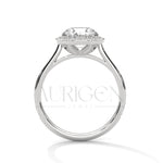 Round Halo Diamond Engagement Ring with Pave Band in 14K White Gold