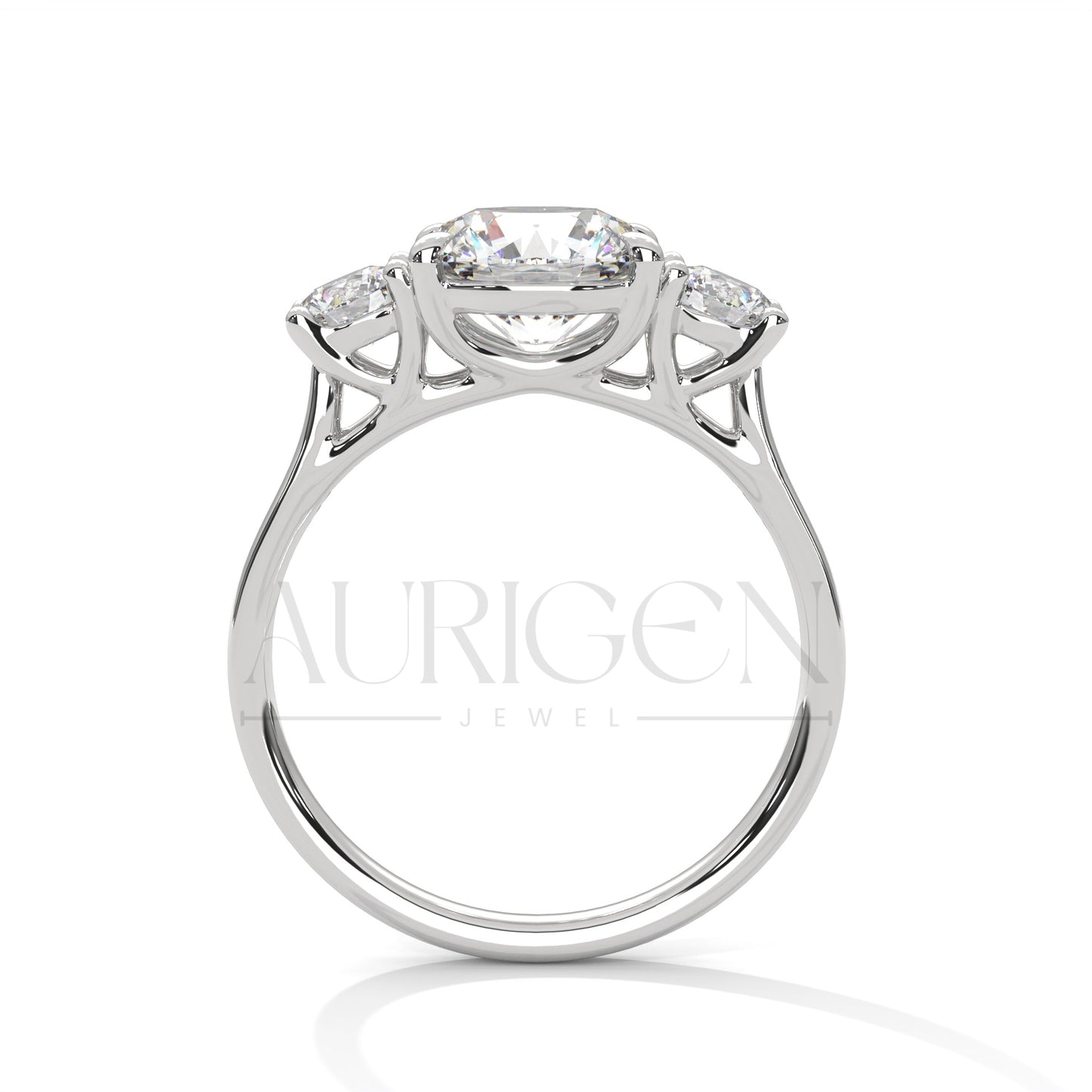 Three Stone Round Moissanite Diamond Engagement Ring in 14K Solid Gold