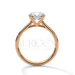 14K White Gold Round Solitaire Diamond Ring with Elegant Pave Design