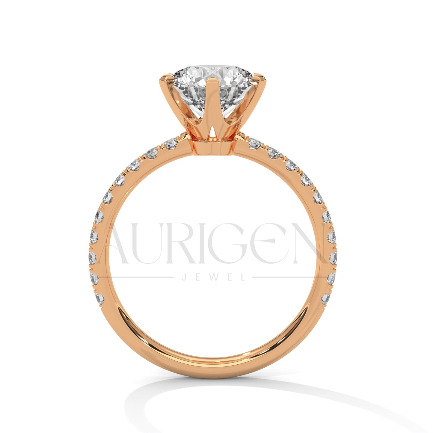 2 Ct Round Brilliant Diamond Engagement Ring with French Pave Band in 14K Solid Gold