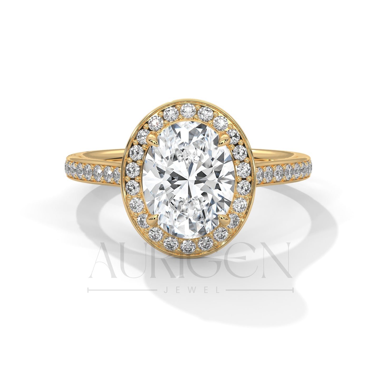2 Ct Oval Halo Diamond Engagement Ring in 14K Solid Gold with Pave Band