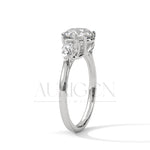 14K Solid Gold Three Stone Round Diamond Engagement Ring with Pear Side Stones