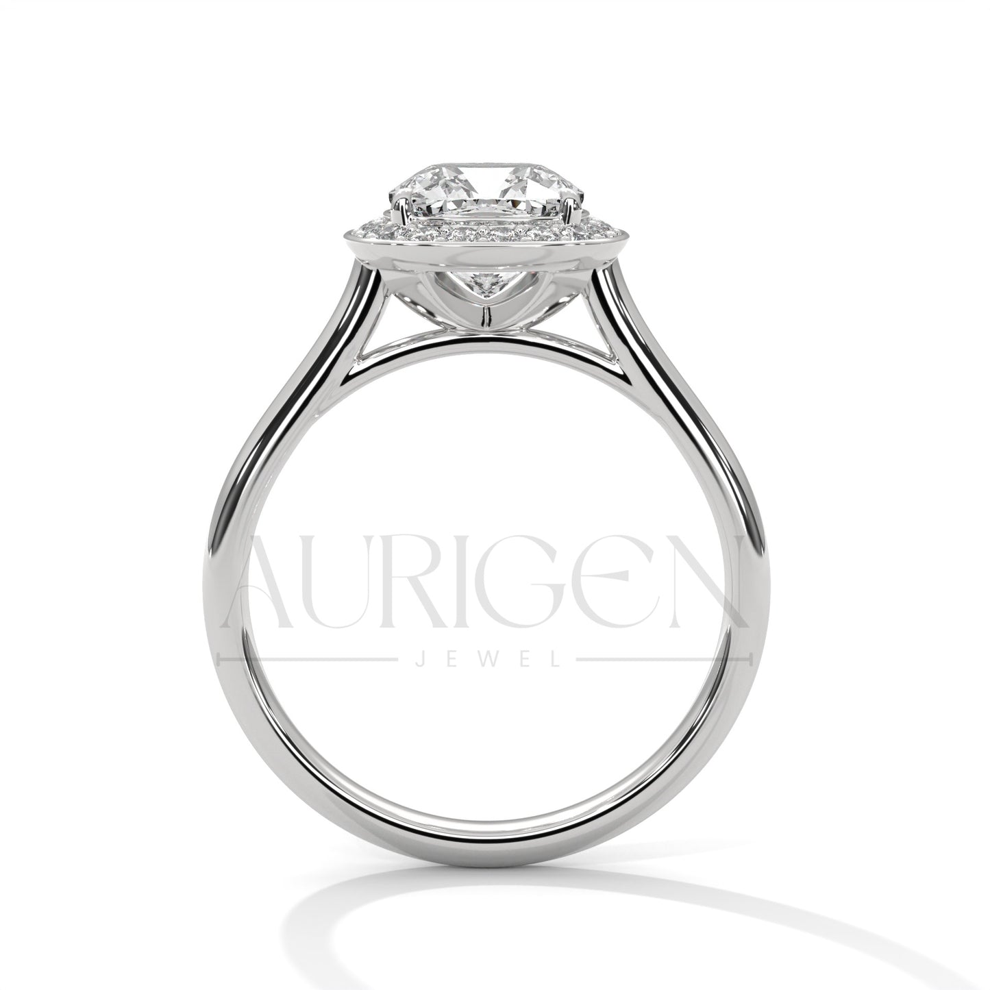Cushion Halo Diamond Engagement Ring in 14K White Gold with Pave Accents