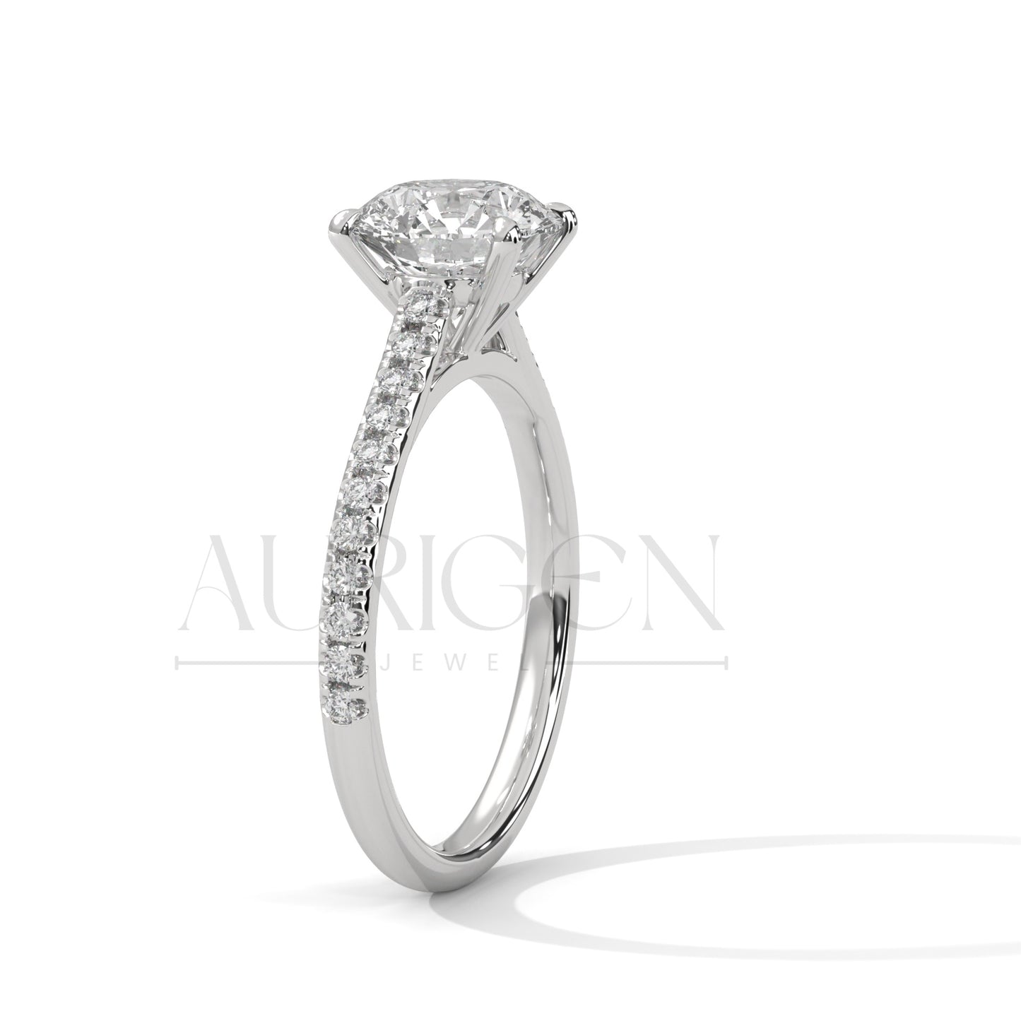 14K Solid Gold Round Cut Diamond Pave Setting Engagement Ring