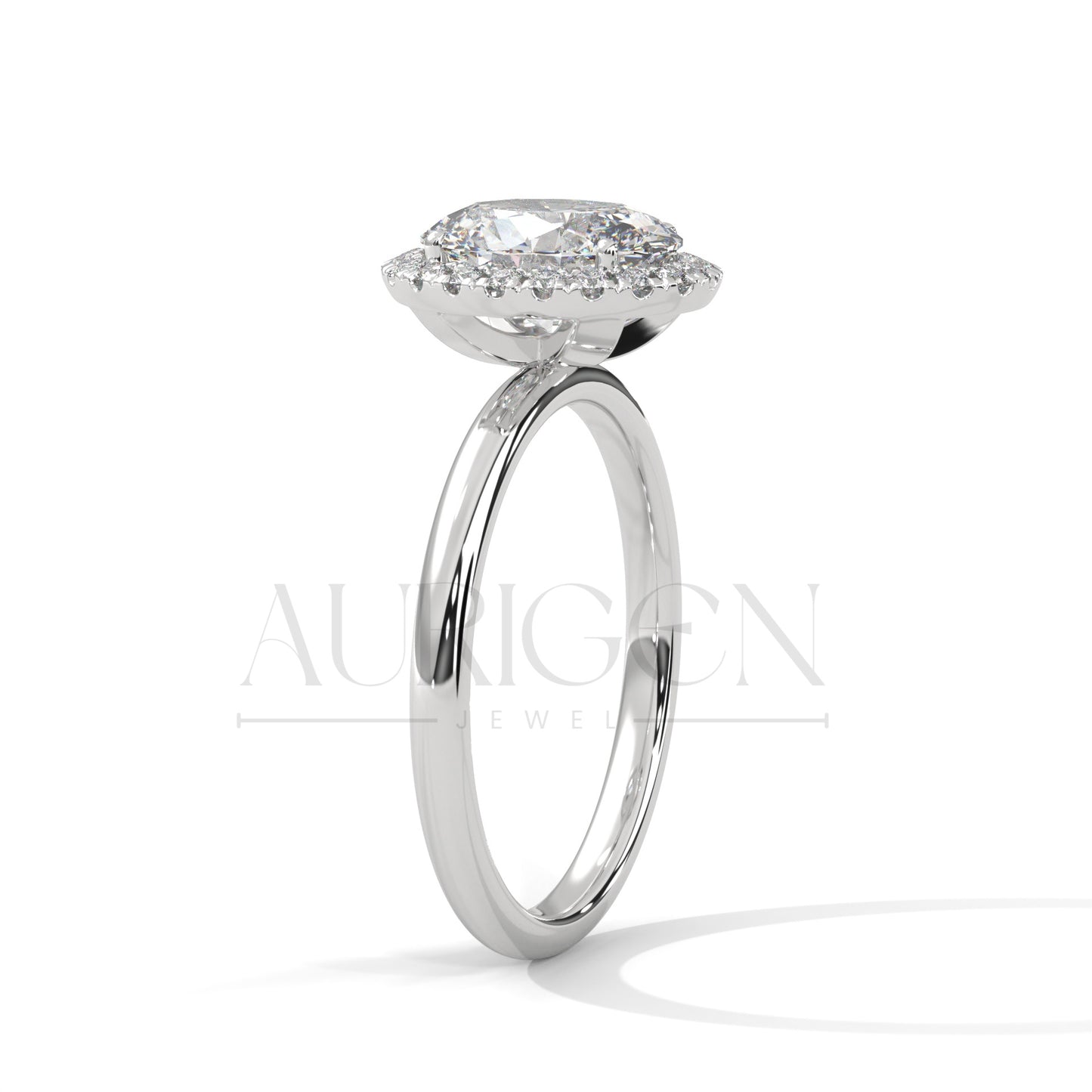 Stunning 2.0 CT Oval Cut Halo Diamond 14K Solid Gold Engagement Ring