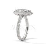 2 Ct Marquise Cut Diamond Ring with Halo and Pave Set Band