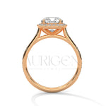 2 Ct Cushion Halo Diamond Engagement Ring with Pave Band in White Gold