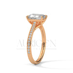Emerald Cut Diamond Engagement Ring in 14K Solid Gold with Classic Pave Band