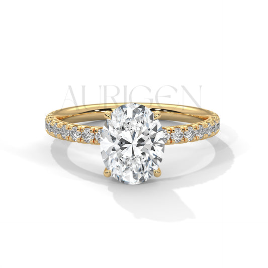 2.0 CT Oval Cut Diamond Pave Set Engagement Ring in 14K Solid Gold