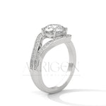 14K Solid Gold Split Shank Engagement Ring with Halo Diamonds