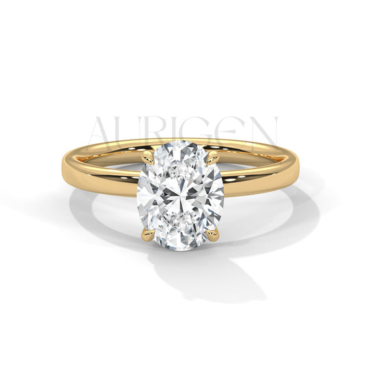 2.0 CT Oval Cut Moissanite Diamond Four Prong Set Ring in 14K Solid Gold