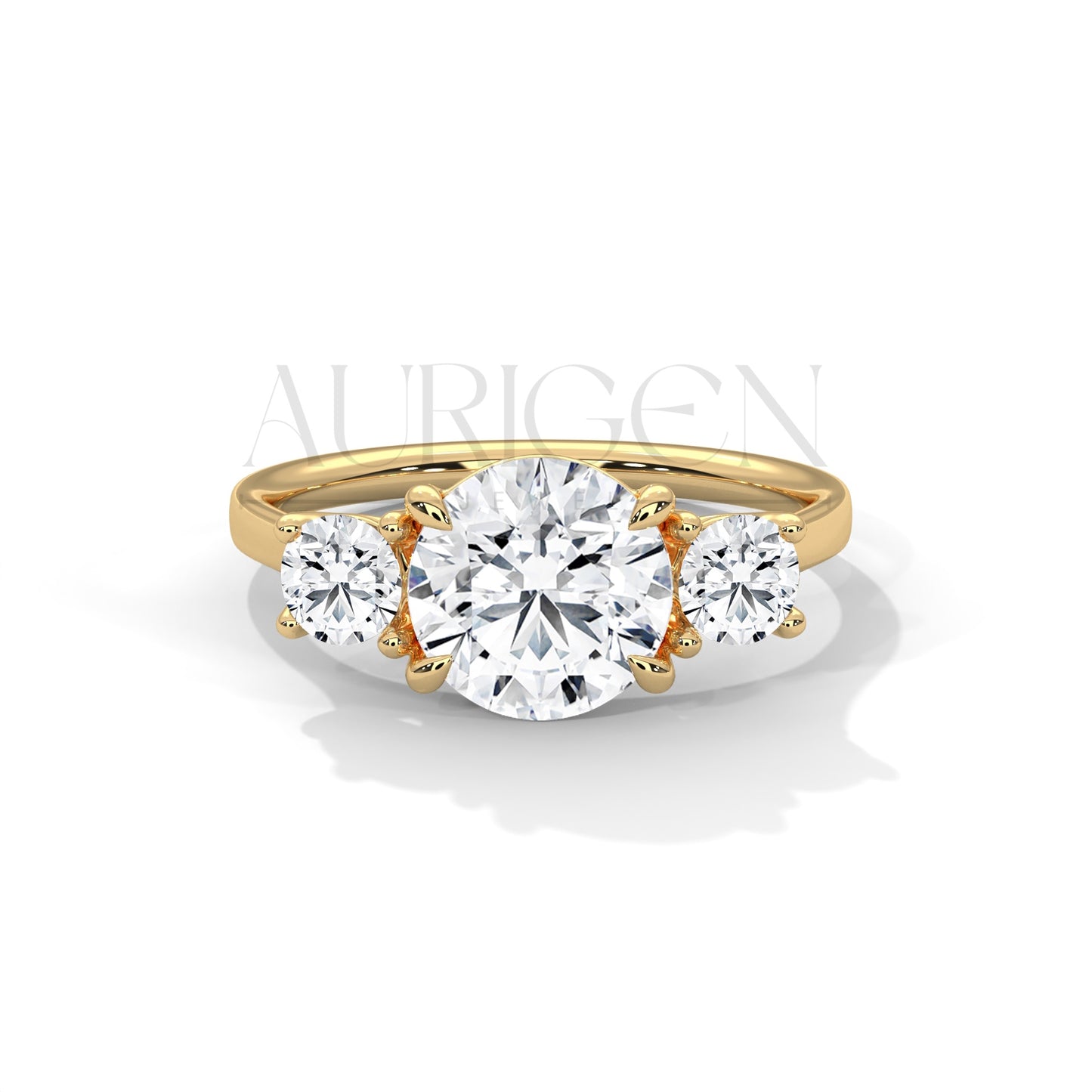 Three Stone Round Moissanite Diamond Engagement Ring in 14K Solid Gold