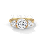 Three Stone Round Moissanite Diamond Engagement Ring in 14K Solid Gold