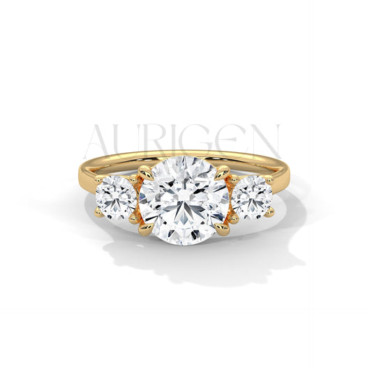 Three Stone Round Moissanite Diamond Engagement Ring in 14K Solid Gold