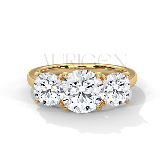 Timeless Trilogy Round Cut Diamond Engagement Ring in 14K Solid Gold