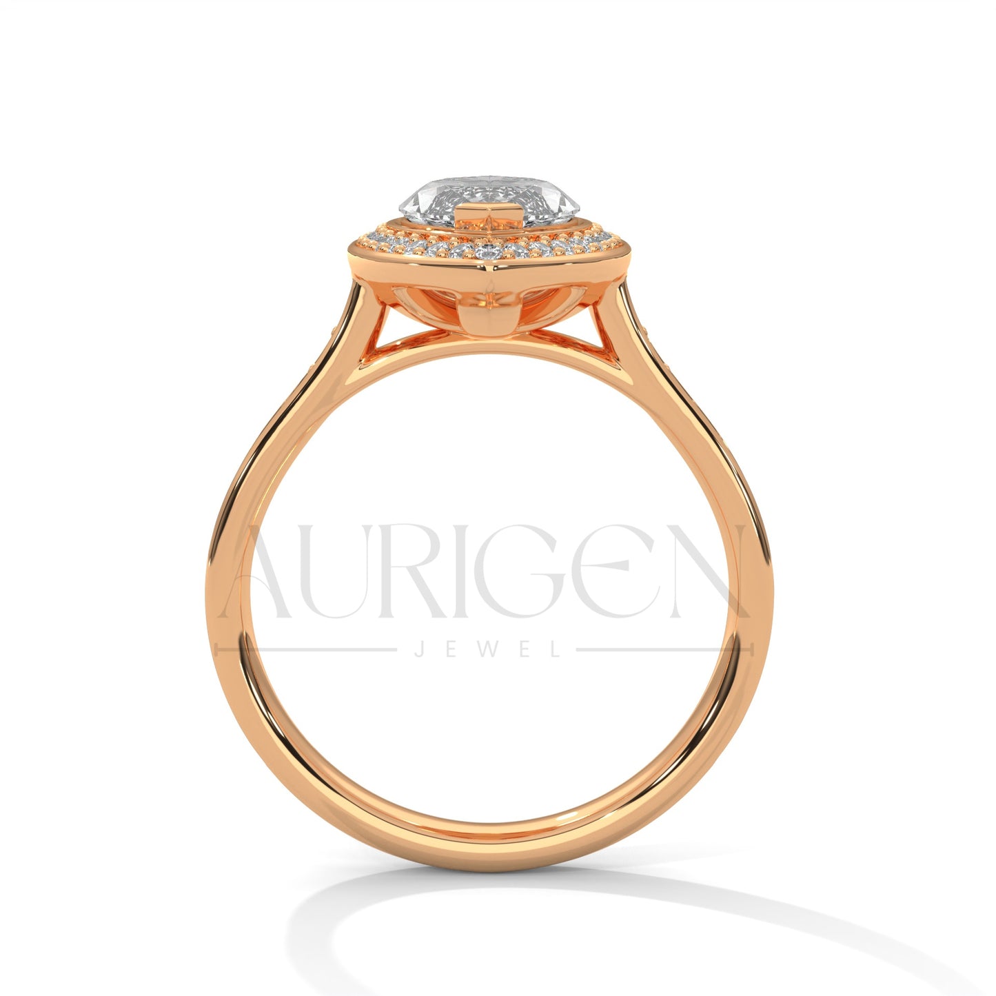 2 Ct Marquise Cut Diamond Ring with Halo and Pave Set Band