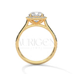 2 Ct Cushion Halo Diamond Engagement Ring with Pave Band in White Gold